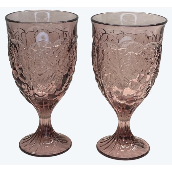 2 Noritake Arbor Cranberry Iced Tea Glasses Grapes 7 1/4" - Picture 3 of 5